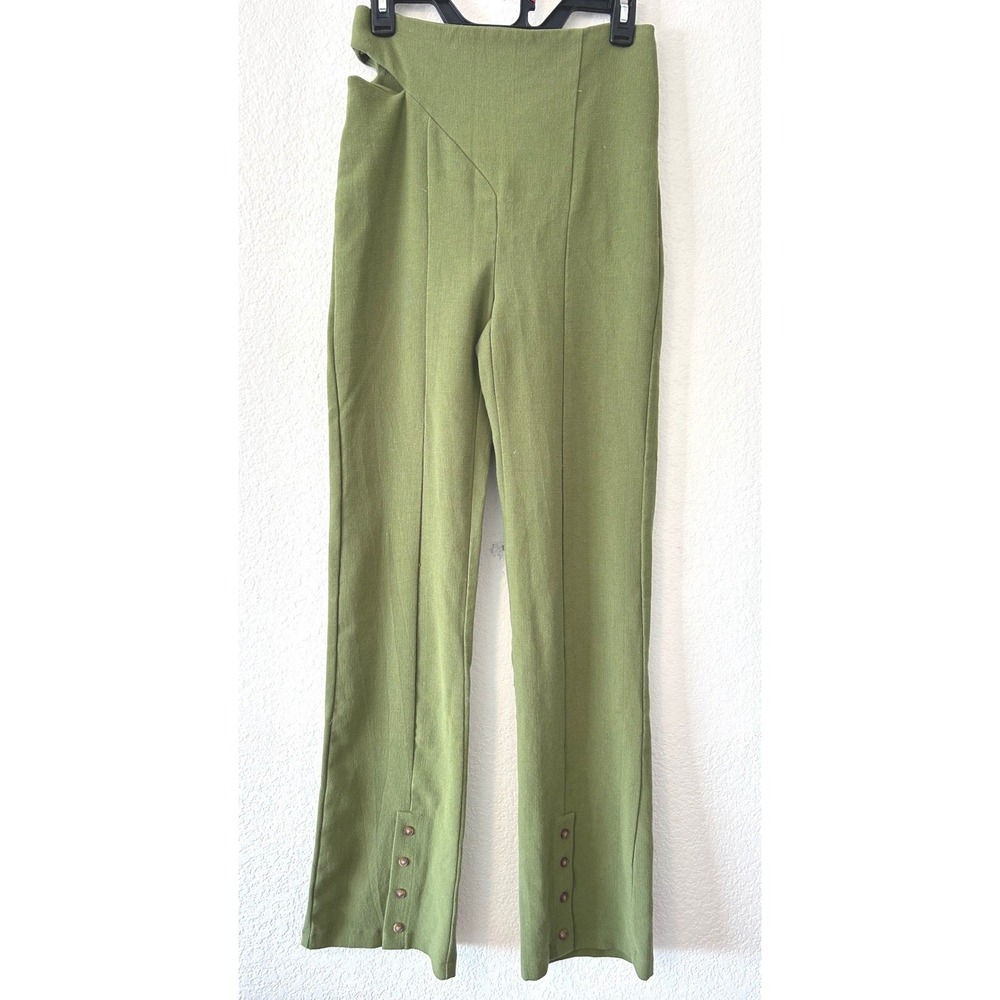 Green‎ Flare Pants with Button Detail 70s, Fairy, Retro Chic SZ S